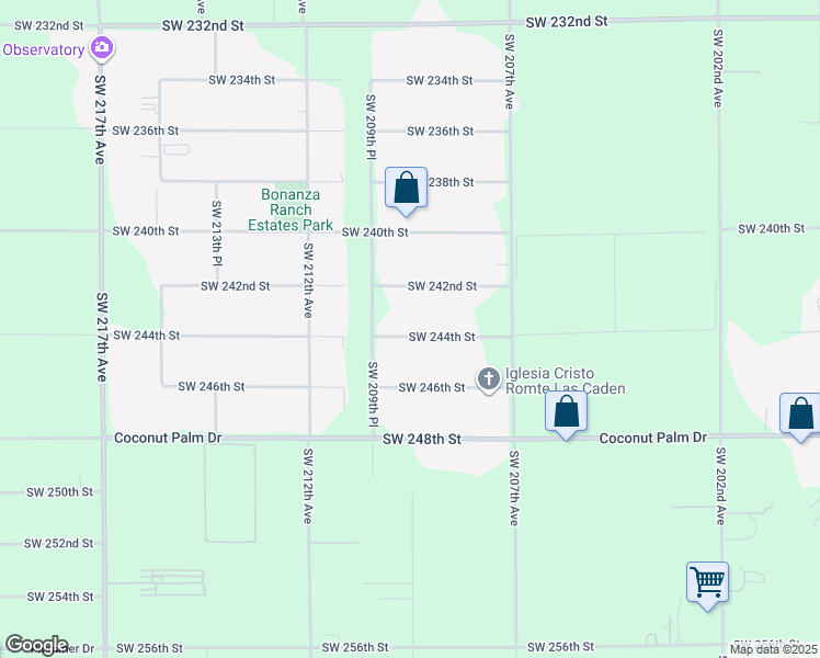 map of restaurants, bars, coffee shops, grocery stores, and more near 20891 Southwest 244th Street in Homestead