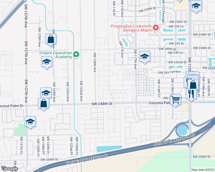 map of restaurants, bars, coffee shops, grocery stores, and more near 24550 Southwest 119th Avenue in Homestead