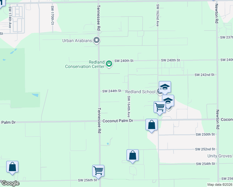 map of restaurants, bars, coffee shops, grocery stores, and more near 16500 Southwest 244th Street in Homestead