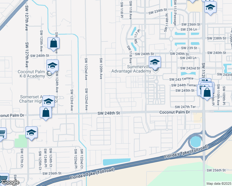 map of restaurants, bars, coffee shops, grocery stores, and more near 24598 Southwest 119th Avenue in Princeton