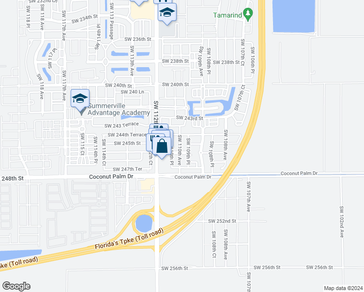 map of restaurants, bars, coffee shops, grocery stores, and more near 24521 Southwest 110th Avenue in Homestead