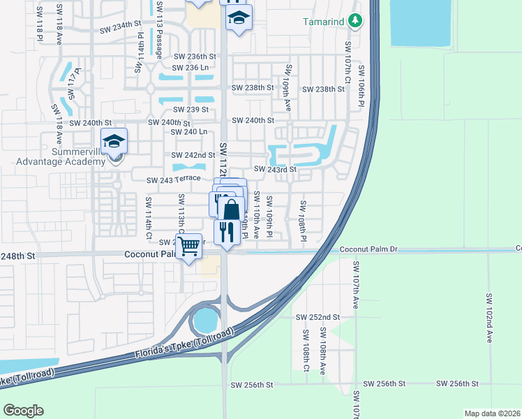 map of restaurants, bars, coffee shops, grocery stores, and more near 11001 Southwest 246th Street in Princeton