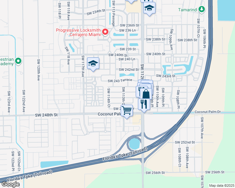 map of restaurants, bars, coffee shops, grocery stores, and more near 11378 Southwest 246th Street in Homestead