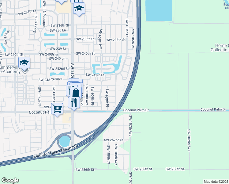 map of restaurants, bars, coffee shops, grocery stores, and more near 24531 Southwest 108th Avenue in Homestead
