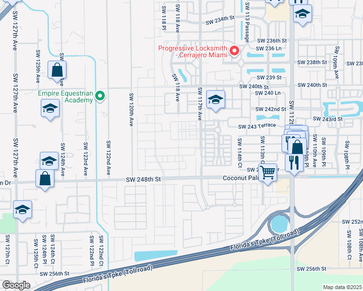 map of restaurants, bars, coffee shops, grocery stores, and more near 11701 Southwest 248th Street in Homestead