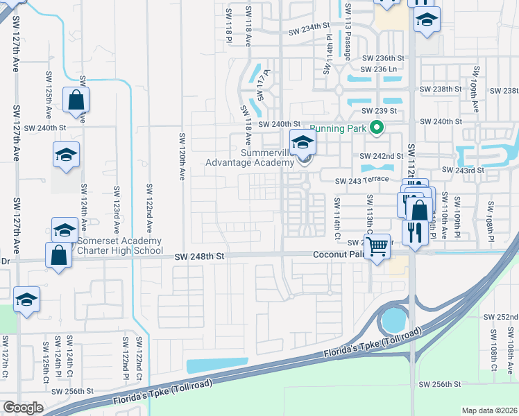 map of restaurants, bars, coffee shops, grocery stores, and more near 11795 Southwest 246 Terrace in Homestead