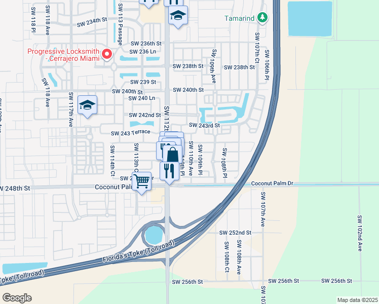 map of restaurants, bars, coffee shops, grocery stores, and more near 11001 Southwest 246th Street in Princeton