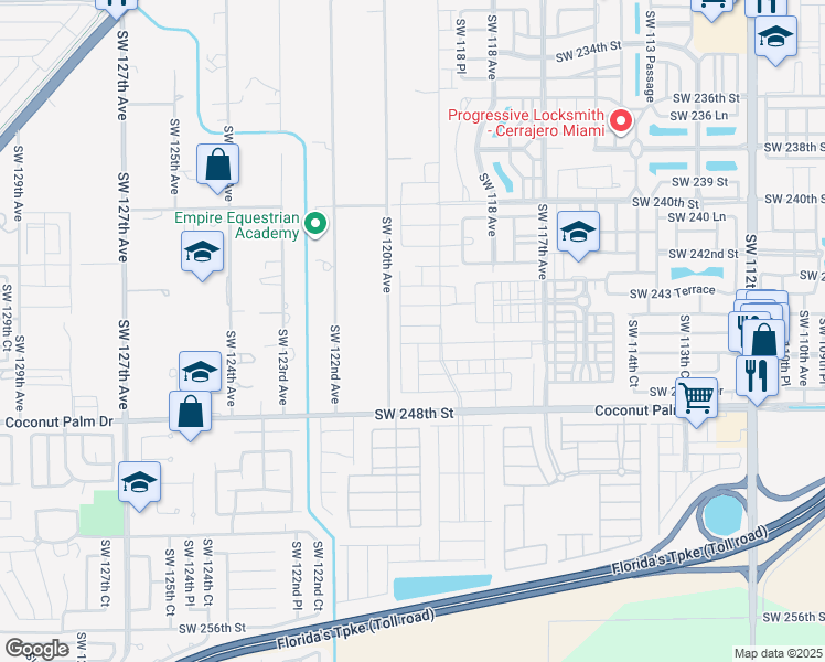 map of restaurants, bars, coffee shops, grocery stores, and more near 24550 Southwest 119 Avenue in Homestead