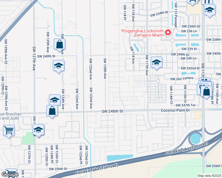 map of restaurants, bars, coffee shops, grocery stores, and more near 24550 Southwest 119 Avenue in Homestead