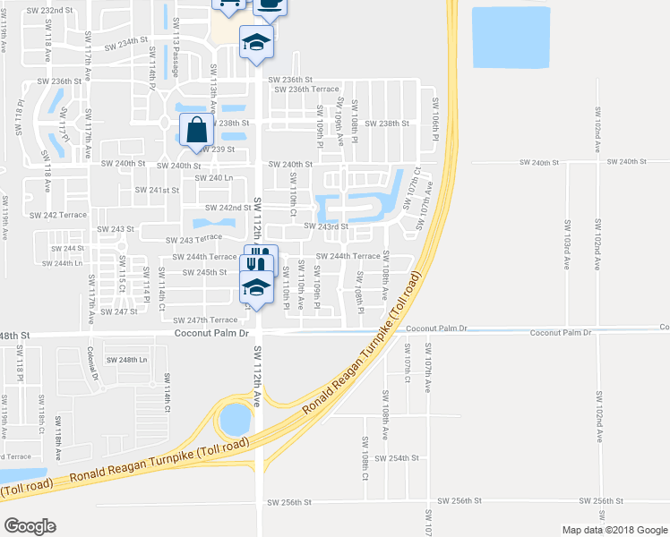 map of restaurants, bars, coffee shops, grocery stores, and more near 10915 Southwest 245th Street in Homestead