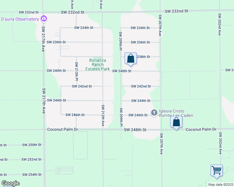 map of restaurants, bars, coffee shops, grocery stores, and more near 21080 Southwest 242nd Street in Homestead
