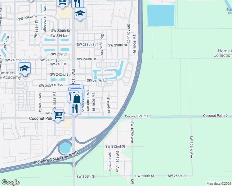 map of restaurants, bars, coffee shops, grocery stores, and more near 10774 Southwest 244th Terrace in Princeton