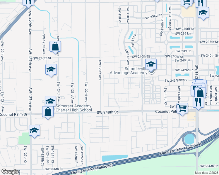 map of restaurants, bars, coffee shops, grocery stores, and more near 24550 Southwest 119 Avenue in Homestead