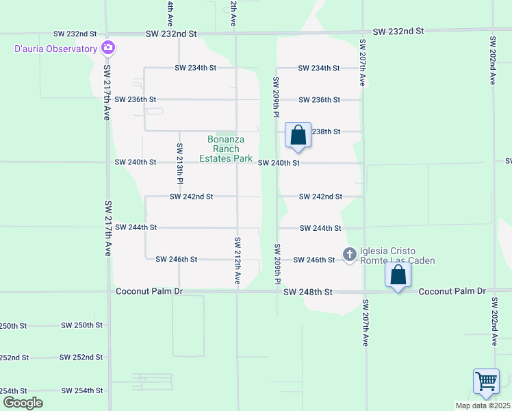 map of restaurants, bars, coffee shops, grocery stores, and more near 21080 Southwest 242nd Street in Homestead