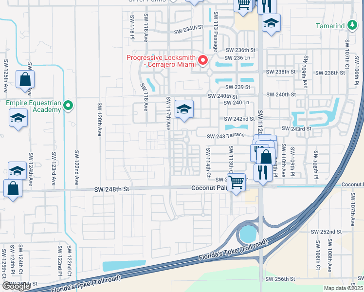 map of restaurants, bars, coffee shops, grocery stores, and more near 11583 Southwest 244th Street in Princeton