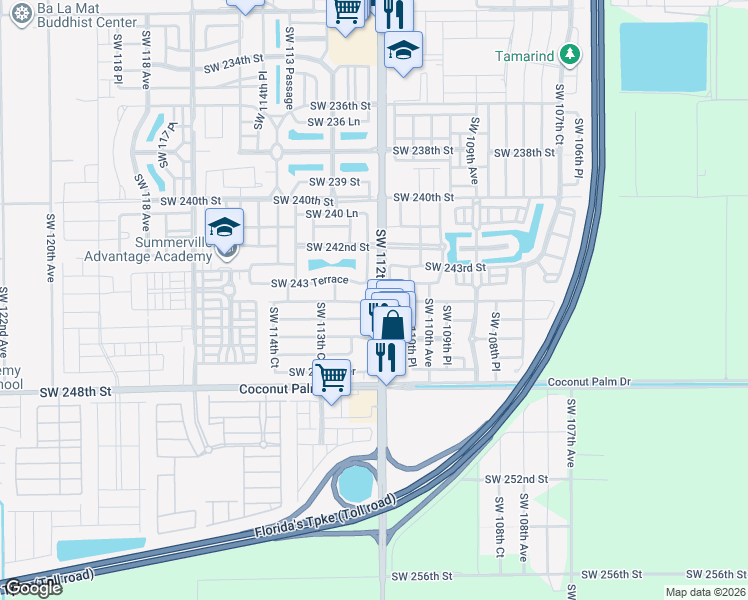 map of restaurants, bars, coffee shops, grocery stores, and more near 24431 Southwest 112th Court in Homestead