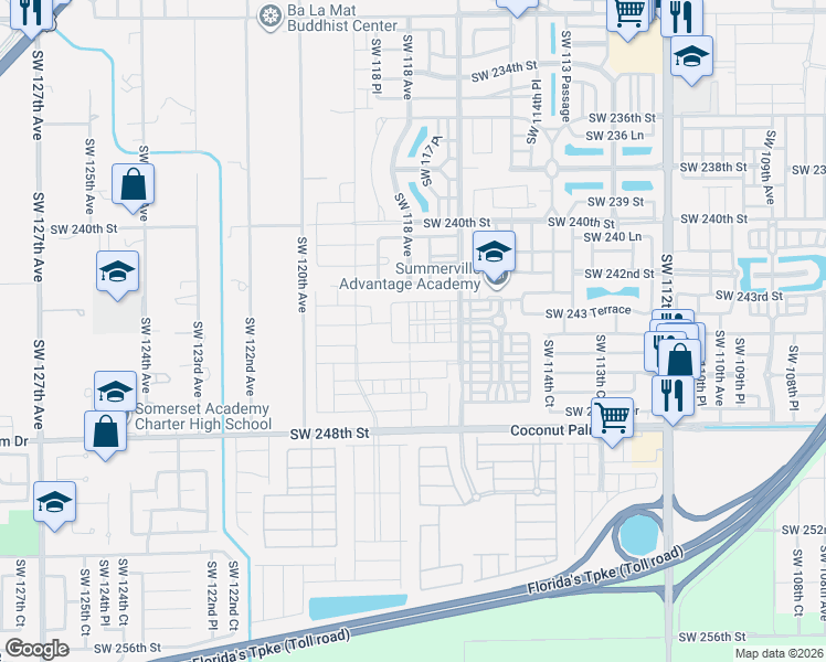 map of restaurants, bars, coffee shops, grocery stores, and more near 24423 Southwest 118 Avenue in Princeton