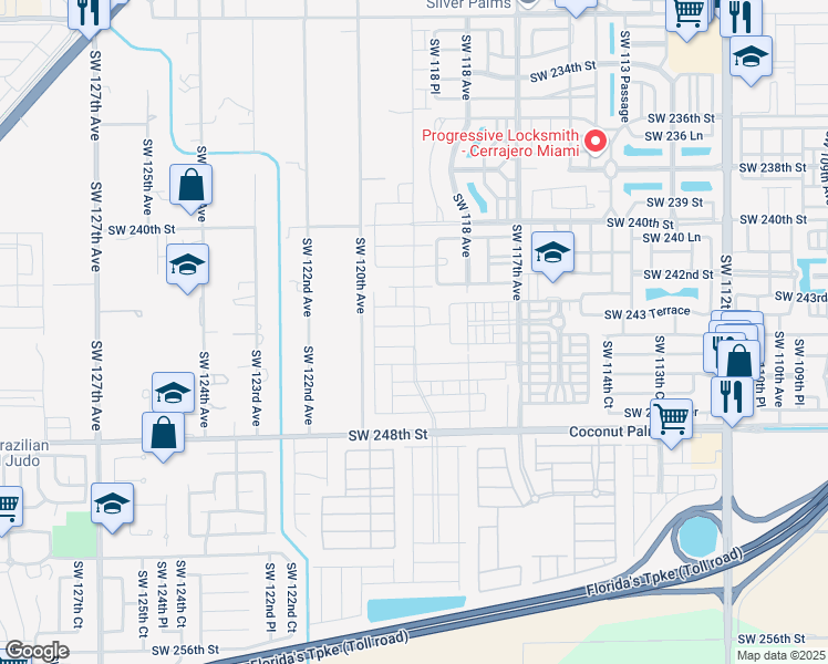 map of restaurants, bars, coffee shops, grocery stores, and more near 24424 Southwest 118 Court in Princeton