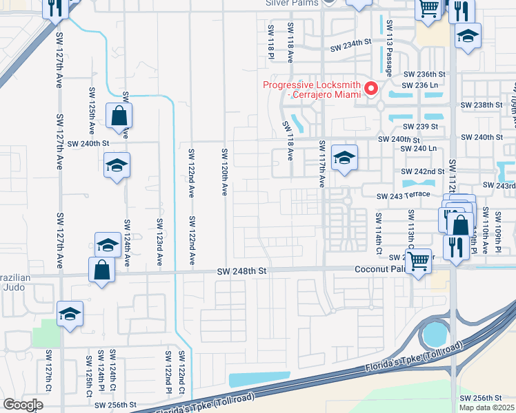 map of restaurants, bars, coffee shops, grocery stores, and more near 24424 Southwest 118 Court in Princeton