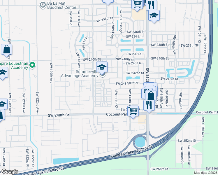 map of restaurants, bars, coffee shops, grocery stores, and more near 11461 Southwest 244th Terrace in Homestead