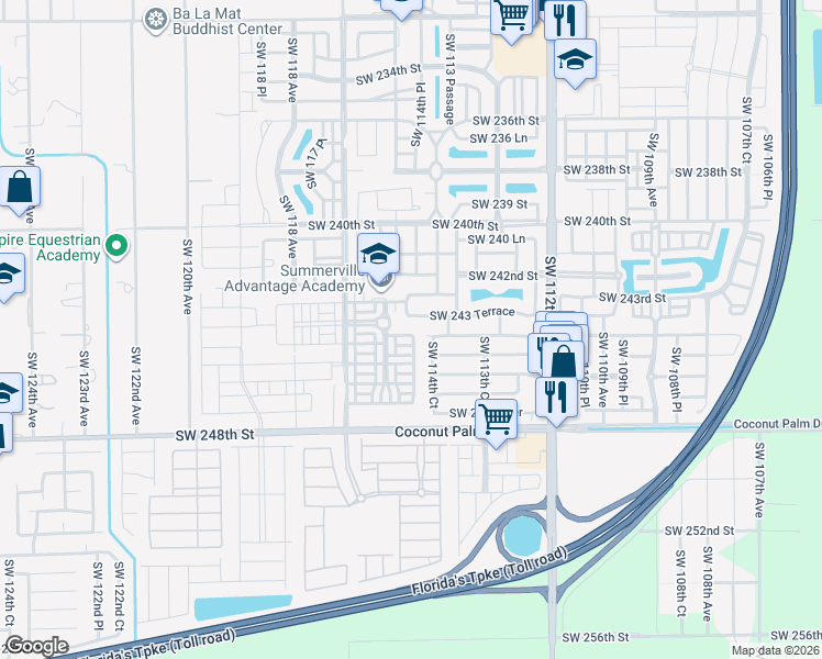 map of restaurants, bars, coffee shops, grocery stores, and more near 11461 Southwest 244th Terrace in Homestead