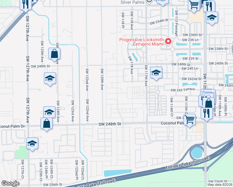 map of restaurants, bars, coffee shops, grocery stores, and more near 24550 Southwest 119 Avenue in Homestead