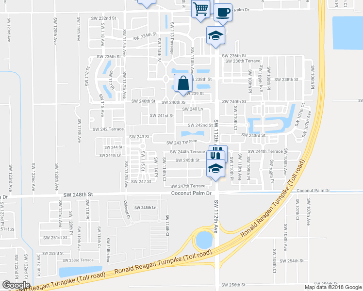 map of restaurants, bars, coffee shops, grocery stores, and more near 11309 Southwest 244th Terrace in Homestead