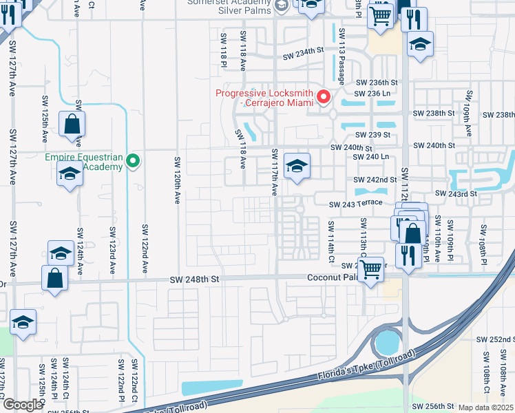 map of restaurants, bars, coffee shops, grocery stores, and more near 24423 Southwest 118 Avenue in Princeton