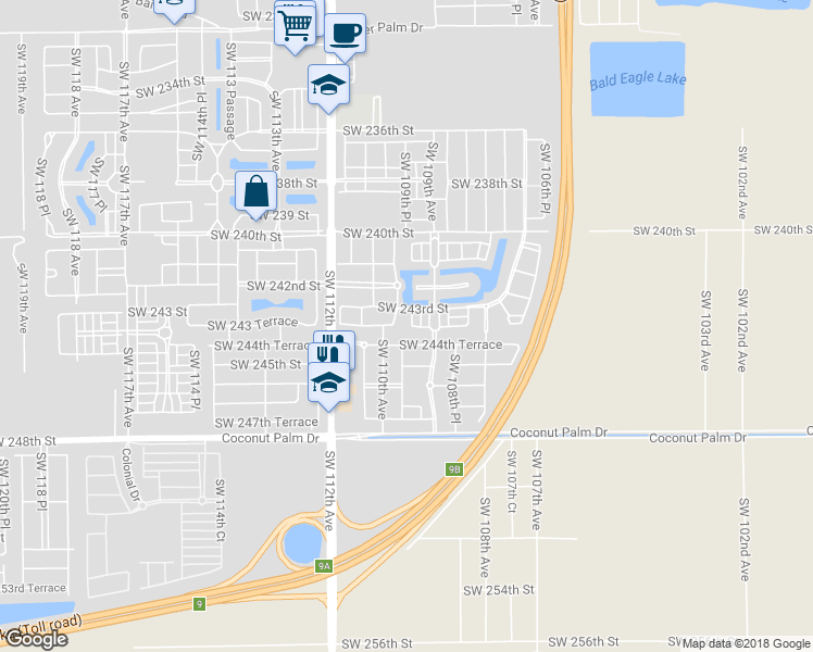 map of restaurants, bars, coffee shops, grocery stores, and more near 10917 Southwest 244th Terrace in Homestead