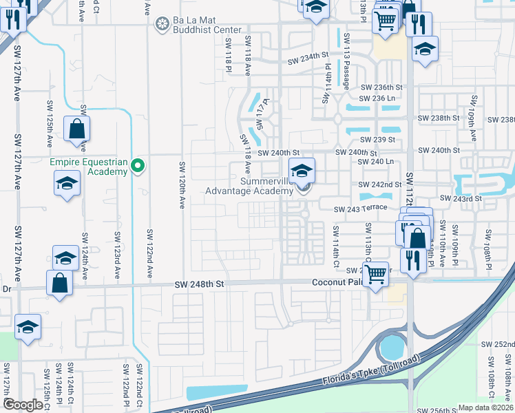 map of restaurants, bars, coffee shops, grocery stores, and more near 11786 Southwest 242 Terrace in Princeton