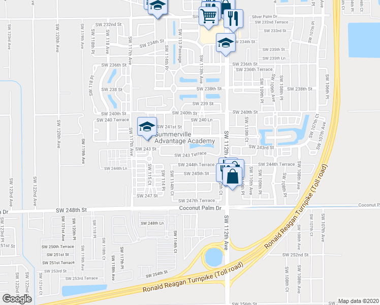 map of restaurants, bars, coffee shops, grocery stores, and more near 11342 Southwest 242nd Street in Homestead