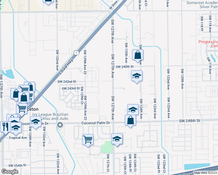 map of restaurants, bars, coffee shops, grocery stores, and more near 24000 Southwest 127th Avenue in Homestead
