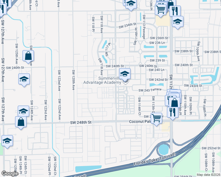 map of restaurants, bars, coffee shops, grocery stores, and more near 11714 Southwest 242 Terrace in Princeton