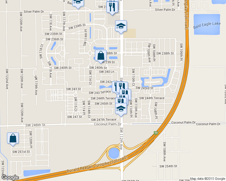 map of restaurants, bars, coffee shops, grocery stores, and more near 24232 Southwest 112th Court in Homestead