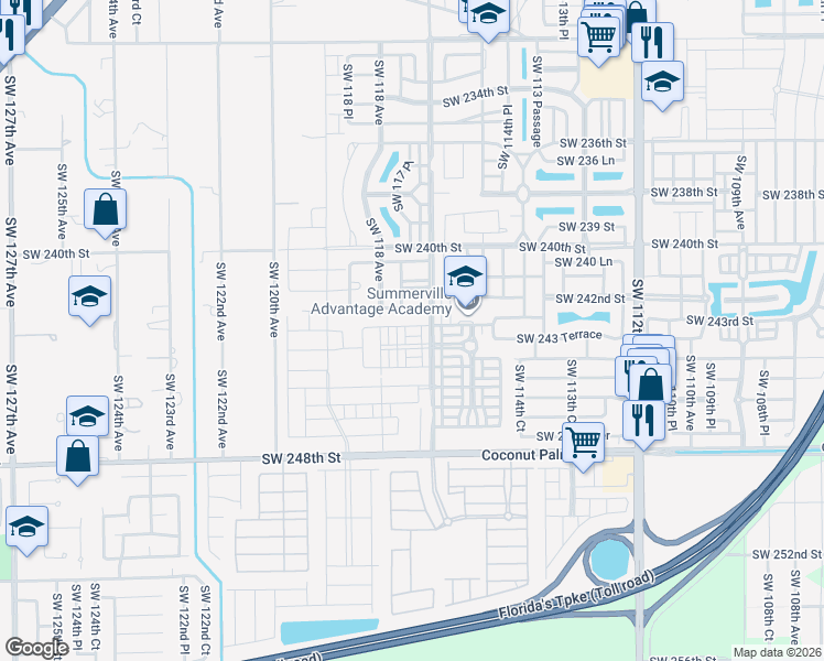 map of restaurants, bars, coffee shops, grocery stores, and more near 11714 Southwest 242 Terrace in Princeton
