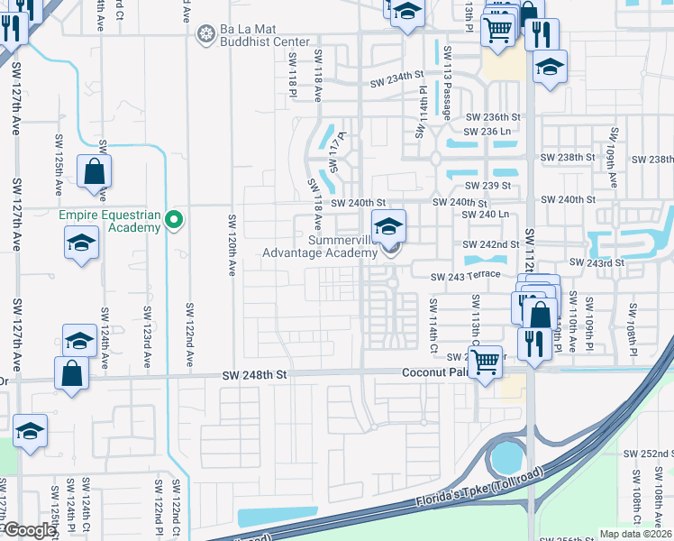 map of restaurants, bars, coffee shops, grocery stores, and more near 11786 Southwest 242 Terrace in Princeton