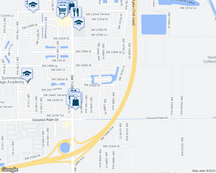 map of restaurants, bars, coffee shops, grocery stores, and more near 10816 Southwest 243rd Street in Homestead