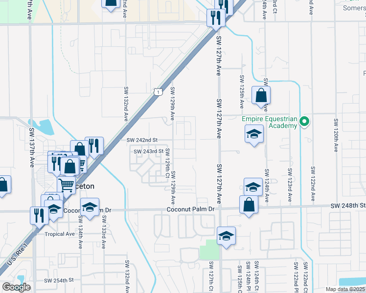 map of restaurants, bars, coffee shops, grocery stores, and more near 12856 Southwest 242nd Street in Princeton