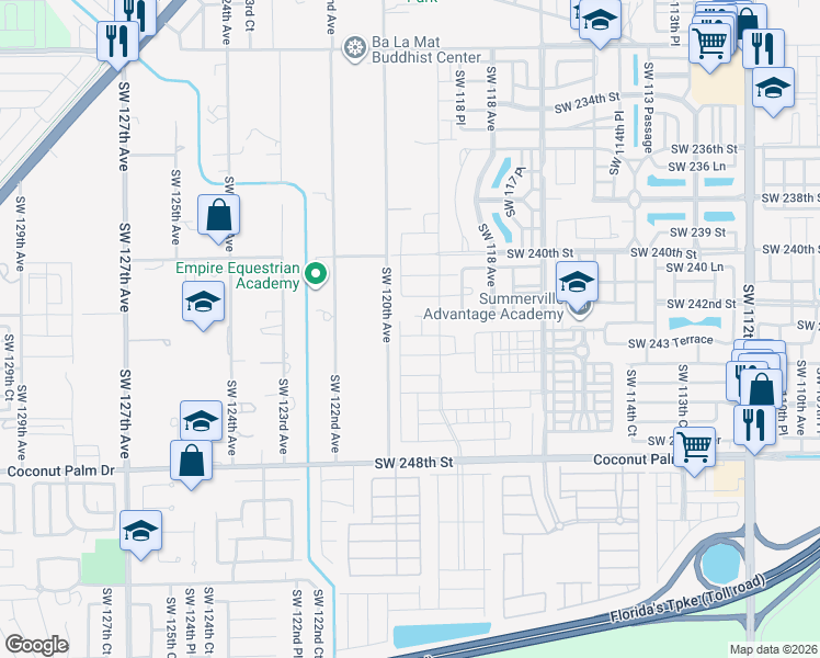 map of restaurants, bars, coffee shops, grocery stores, and more near 24275 Southwest 120th Avenue in Princeton