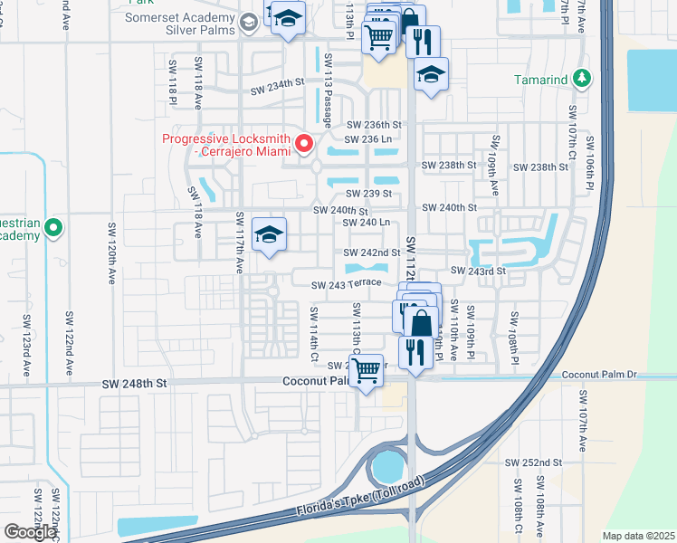 map of restaurants, bars, coffee shops, grocery stores, and more near 24297 Southwest 113 Passage in Homestead