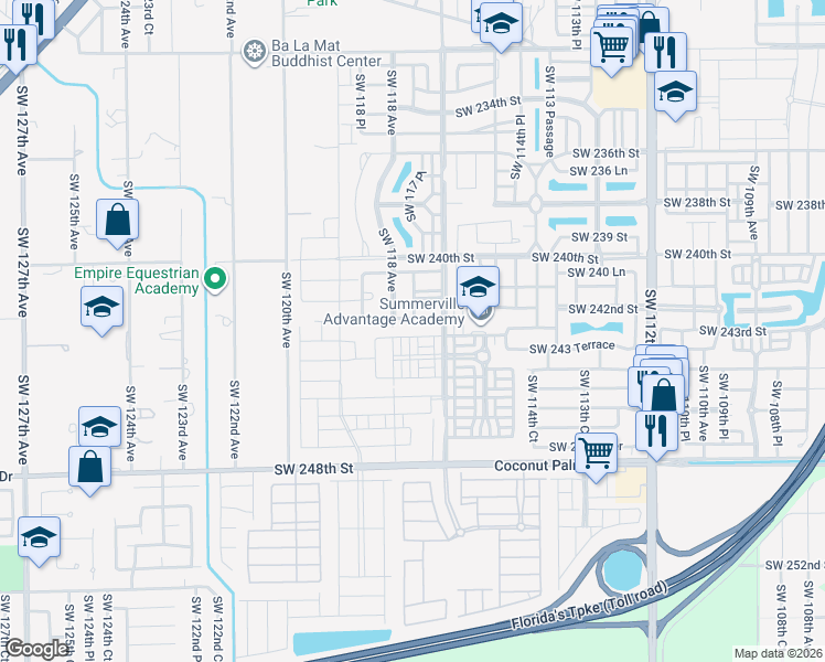 map of restaurants, bars, coffee shops, grocery stores, and more near 11786 Southwest 242 Terrace in Princeton