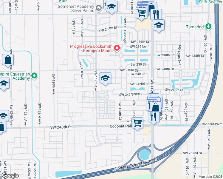 map of restaurants, bars, coffee shops, grocery stores, and more near 24278 Southwest 114 Path in Homestead