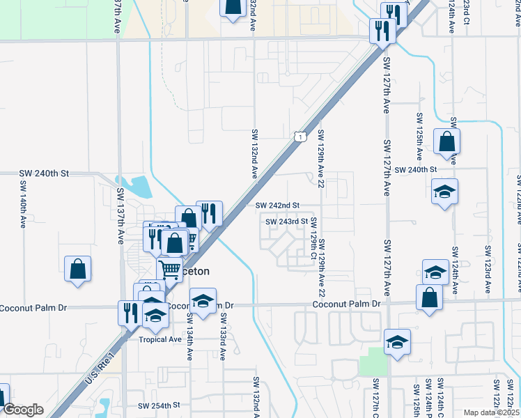 map of restaurants, bars, coffee shops, grocery stores, and more near 13161 Southwest 242nd Terrace in Homestead