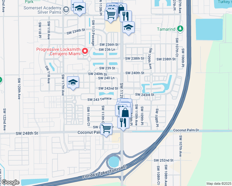 map of restaurants, bars, coffee shops, grocery stores, and more near 24232 Southwest 112th Court in Homestead