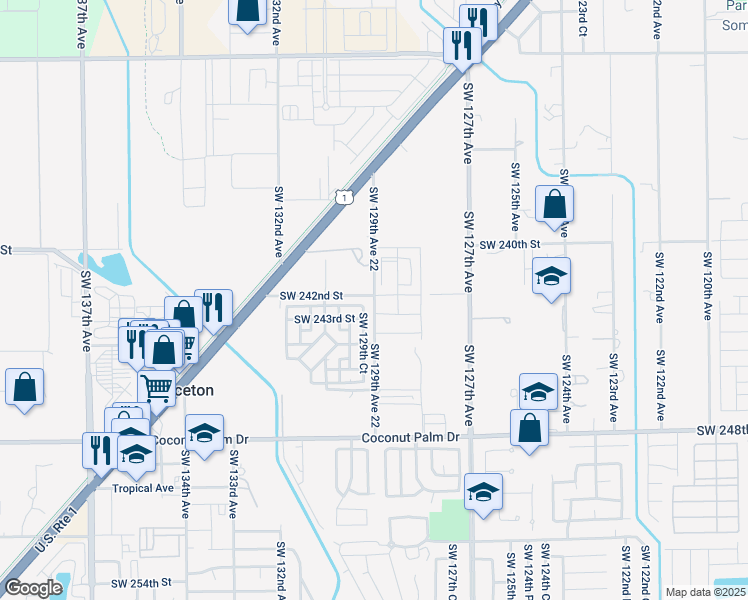 map of restaurants, bars, coffee shops, grocery stores, and more near 24221 Southwest 129th Avenue in Princeton
