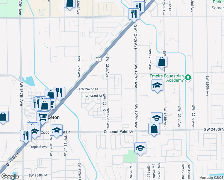 map of restaurants, bars, coffee shops, grocery stores, and more near 12856 Southwest 242nd Street in Princeton
