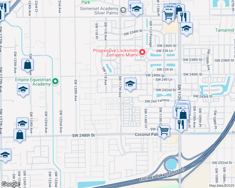 map of restaurants, bars, coffee shops, grocery stores, and more near 11714 Southwest 242 Terrace in Princeton