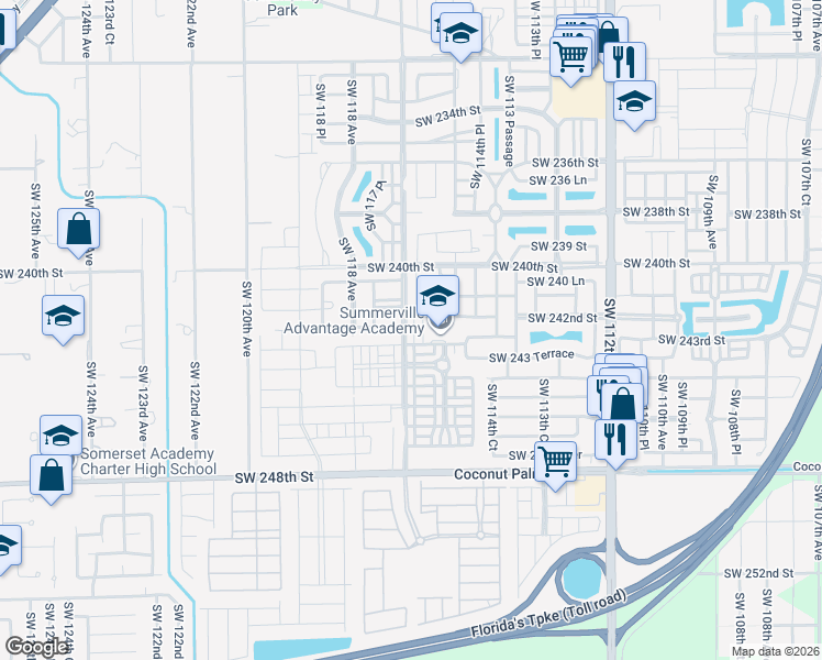 map of restaurants, bars, coffee shops, grocery stores, and more near 11714 Southwest 242 Terrace in Princeton