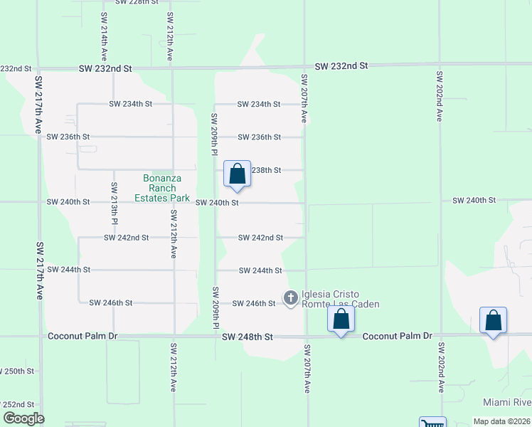 map of restaurants, bars, coffee shops, grocery stores, and more near 20830 Southwest 240th Street in Homestead