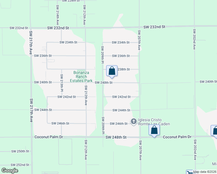 map of restaurants, bars, coffee shops, grocery stores, and more near 20890 Southwest 240th Street in Homestead